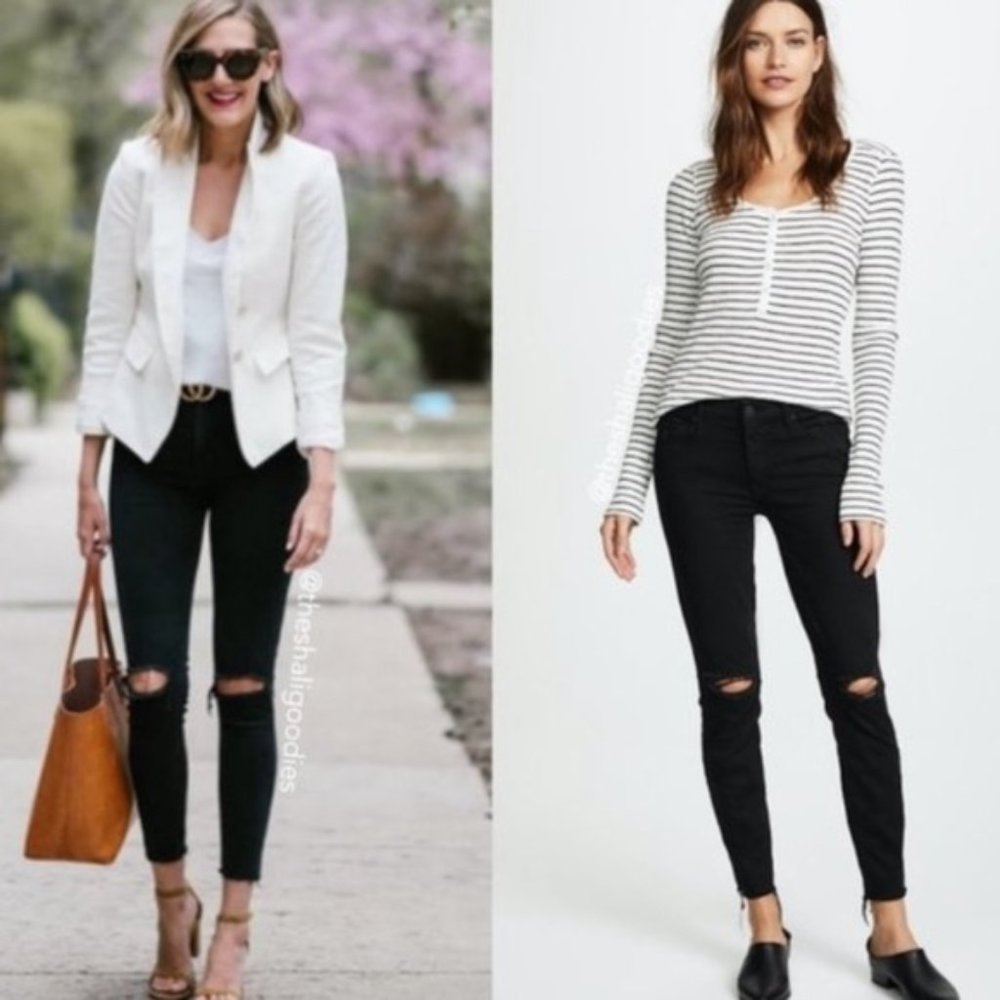 Mother Denim Black Looker Ankle Fray Jean